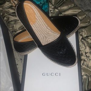 Black Leather Gucci Espadrille Size 8 (Euro 38)